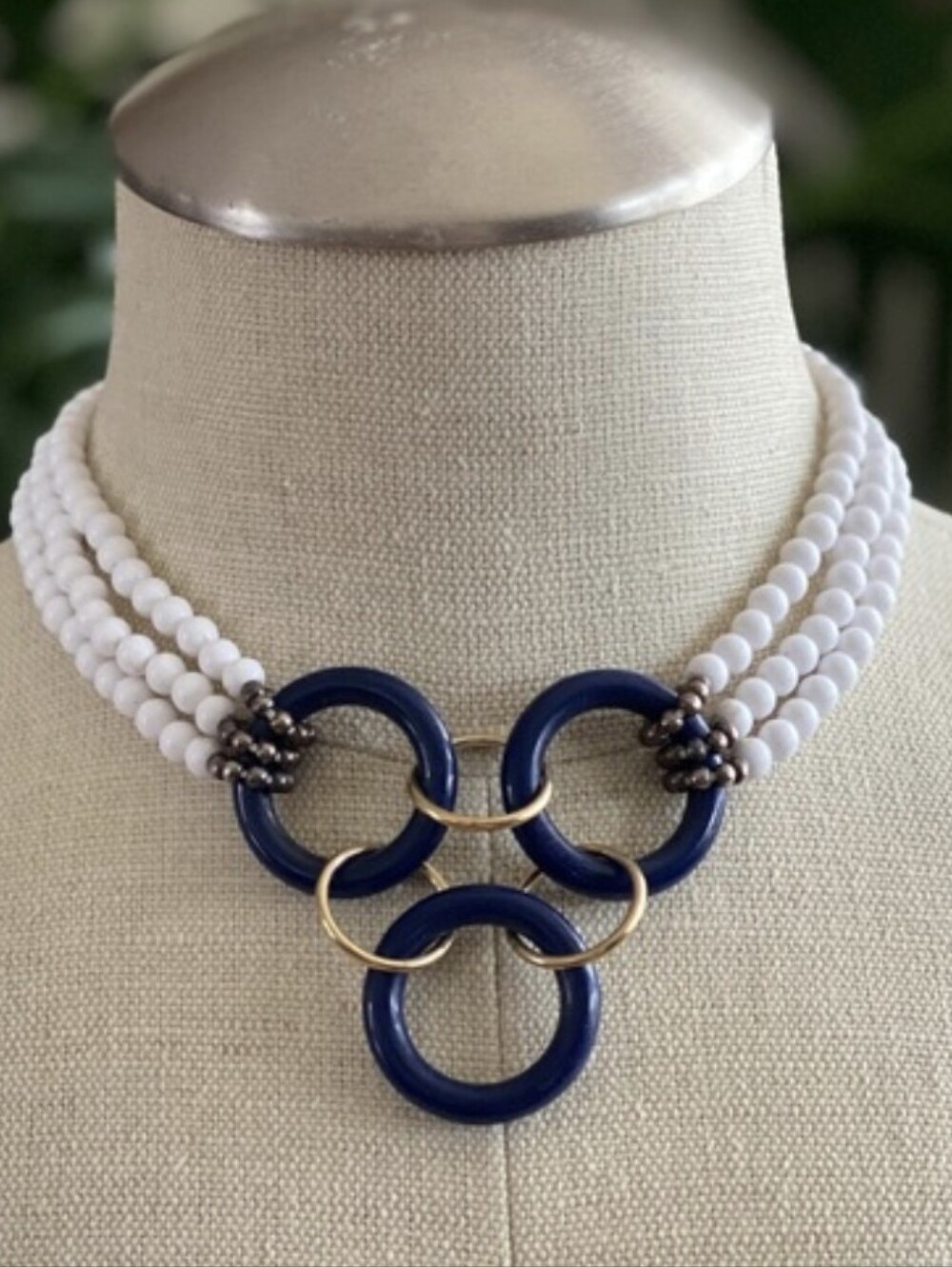 Vintage Navy & White Choker Necklace